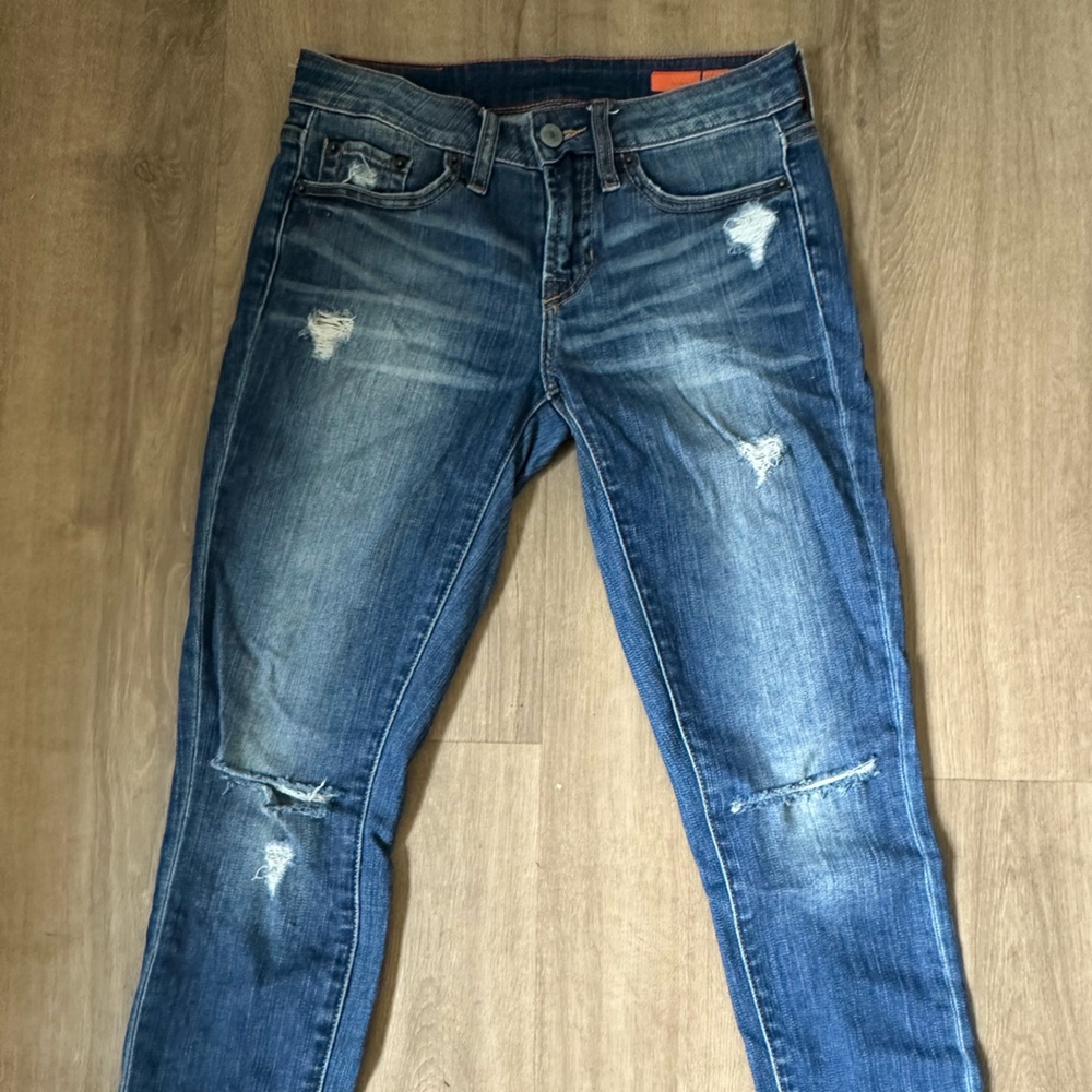 Blue Skinny Distressed Jeans with Fading